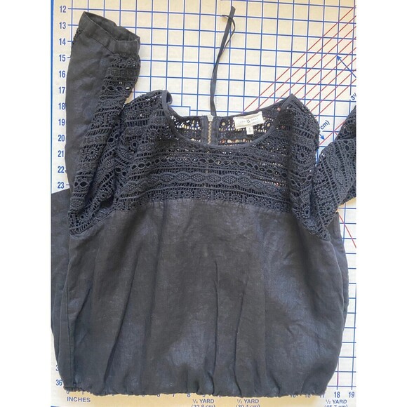 Lou and Grey Romper Womens 6 Black Linen Crochet Lace Elastic Drawstring Waist - Picture 15 of 16